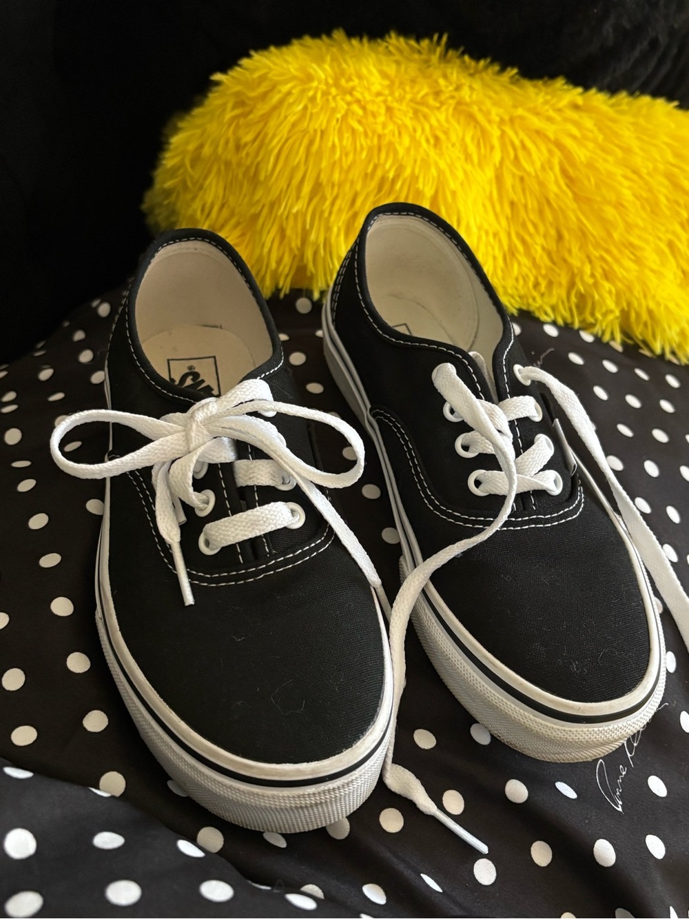 Vans Black Canvas Low-Top Kids Sneakers with White Laces